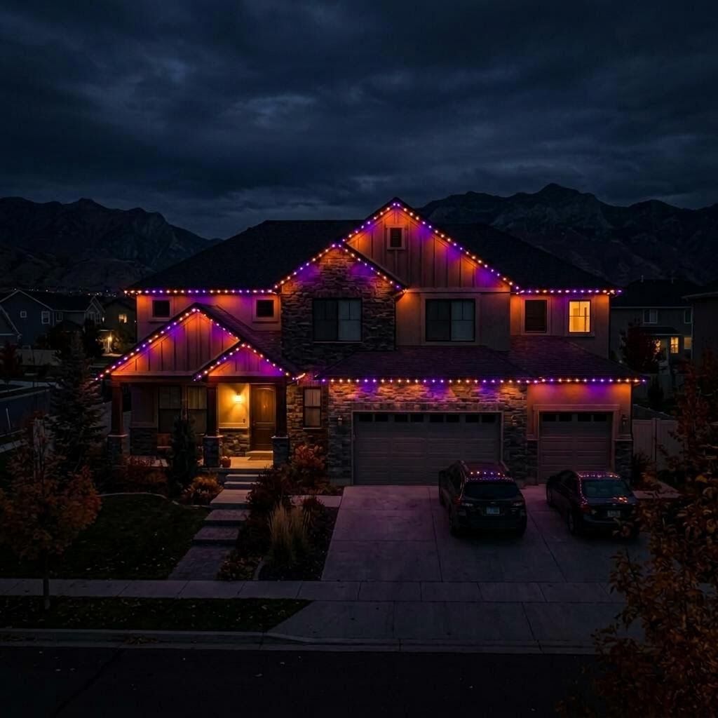 CHIPR LUX Halloween lighting roofline in Orange & Purple